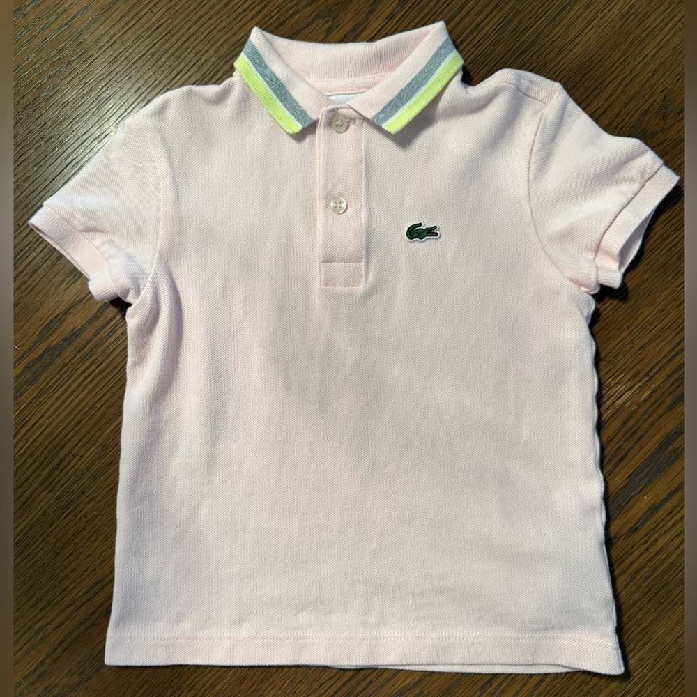 Lacoste Toddler Boys Light Pink Polo with Striped Collar